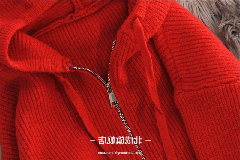 Women Cardigan Sweater Coat Hooded Fashion Solid color Sweater Female  zipper Knitted Spring Autumn Oversize Sweater Overcoat