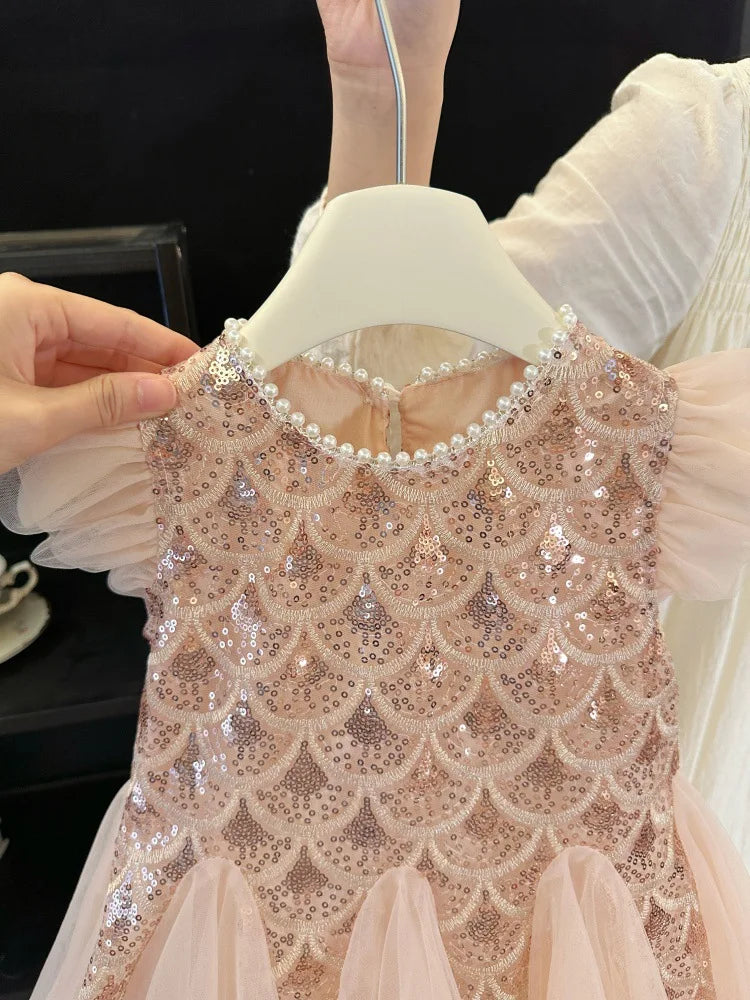 Girls Dress 2025 Summer New Children Elegant Princess Dress Baby Fashion Mesh Flying Sleeve Tank Top Dress