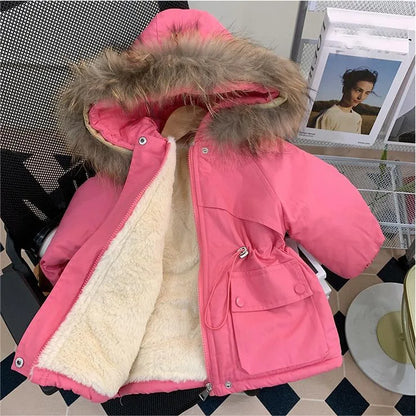 Winter clothing for girls with plush cotton coats, thickened pies for baby girls, overcoming 2025 new children's cotton jackets
