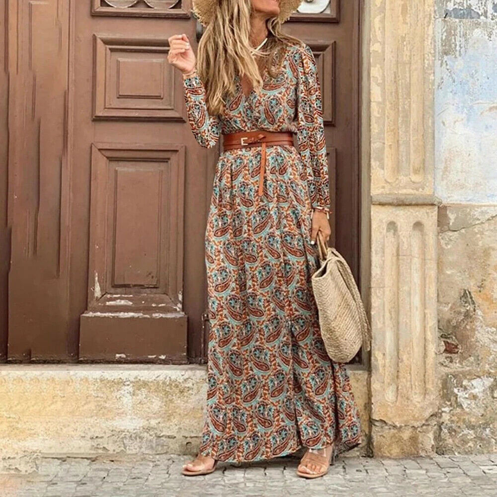 Long Dress for Women 2025 Summer Beach Bohemian Dresses Vestido Casual Robe Female Clothing Y2K Floral Skirt Elegant Maxi Dress