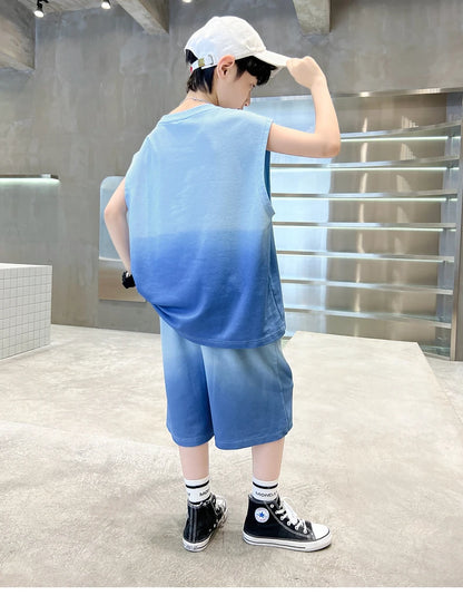Fashion Boys Summer Top and Bottom set Clothing for Kids Child Casual Sleeveless Tshirt And Shorts Two Pieces Tracksuit Outfit