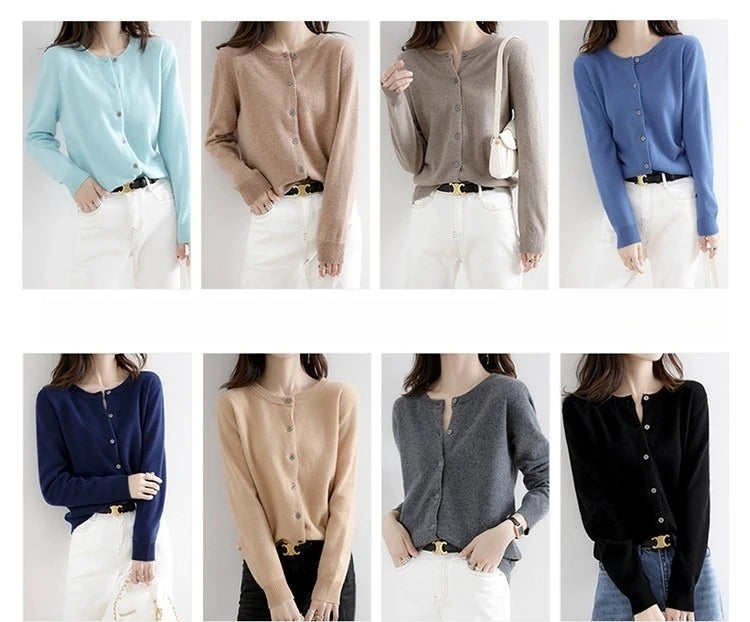 Women Autumn Winter Single-Breasted O-Collar Cardigan Vintage Long Sleeve Knitting Sweaters Casual Loose Versatile Streetwear