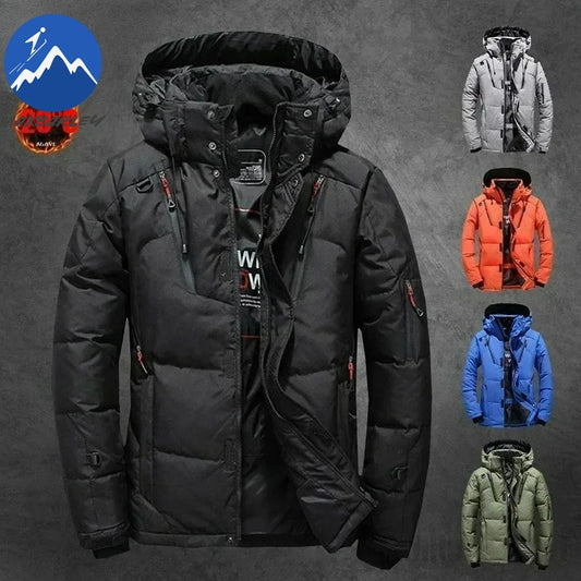 -20 Degree Winter Men White Duck Down Jacket Thick Warm Snow Coat Male Hood Windbreaker Down Parkas Outerwear Sportswear Puffer