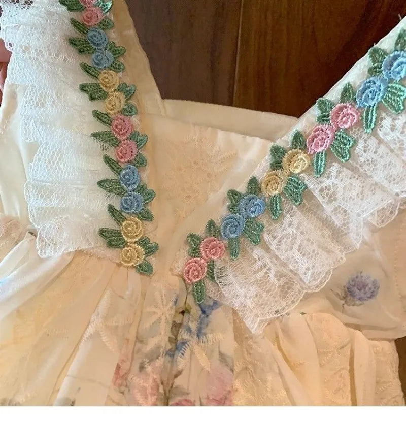 Girls' summer dress 2025 new style children's baby princess western-style French floral vest dress