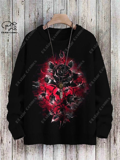 New Halloween Series 3D Printed Horror Crow Skeleton Cat Witch Pattern Authentic Ugly Sweater Winter Casual Unisex Sweater W-1