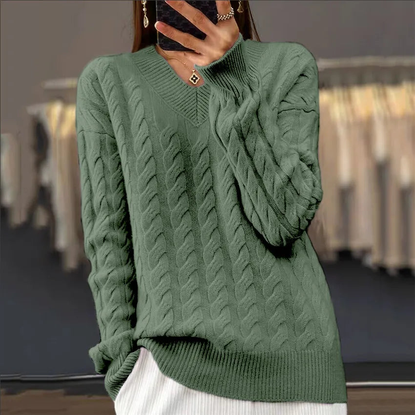 V-Neck Women's Sweater Autumn Winter New Fashion Long Sleeved Knit Pullover Warm Solid Basic Female Tops Knitwear