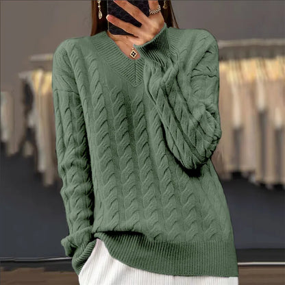 V-Neck Women's Sweater Autumn Winter New Fashion Long Sleeved Knit Pullover Warm Solid Basic Female Tops Knitwear