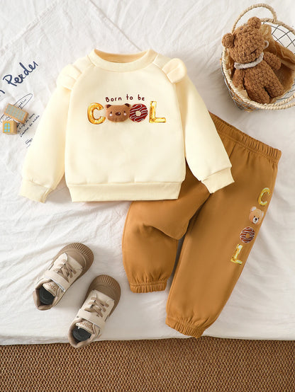 Winter Toddler Boys Clothes Sets Funny Bear Pattern Long Sleeve Thick Top And Printed Pants 2-Piece Set Children's Clothing