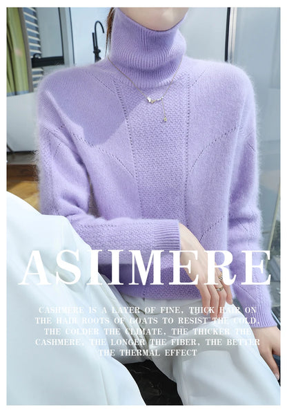 2024 Autumn and Winter Women's Dress 100% Mink Cashmere Sweater Turtleneck Knitted Long Sleeve Thick Warm Pullover Fashion Top