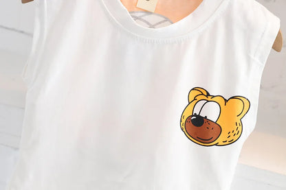 Boys Summer Children Vest Set New Boys Clothes Baby Cartoon Bear Sleeveless T-shirts Shorts 2pcs Casual Sport Sets