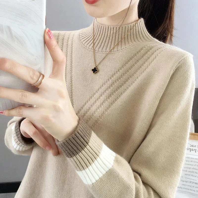 Loose Women's Half-High Collar Knitwear Sweater Inner Wear Base Shirt Autumn Winter New Style Outerwear Top Female Fashion