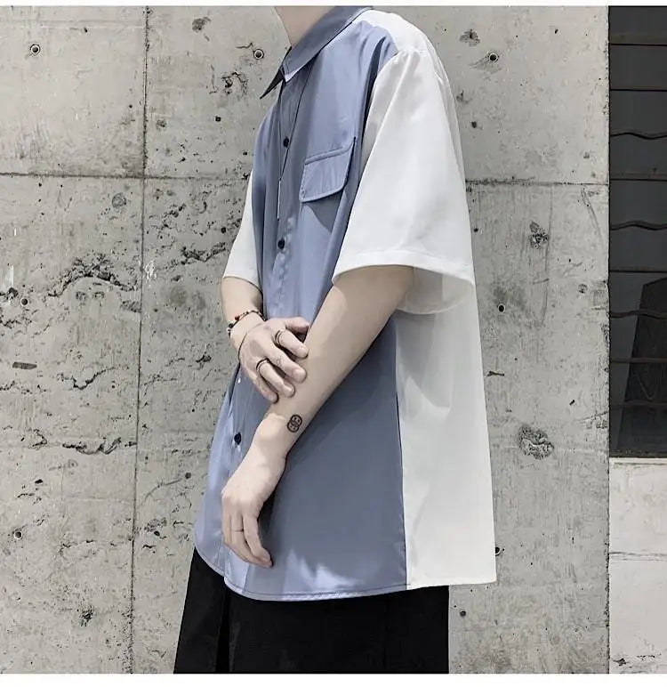 Summer Men Loose Short Sleeve Shirt Trendy High Street Stylish Top