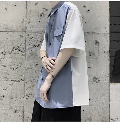 Summer Men Loose Short Sleeve Shirt Trendy High Street Stylish Top