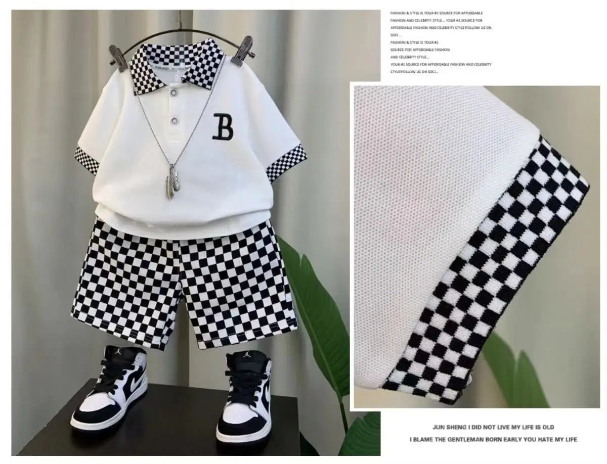 Boys Summer Polo Shirt Set New Children's Fashionable Short sleeved Boys and Babies Summer Clothing Two Piece Set Kids Outfits