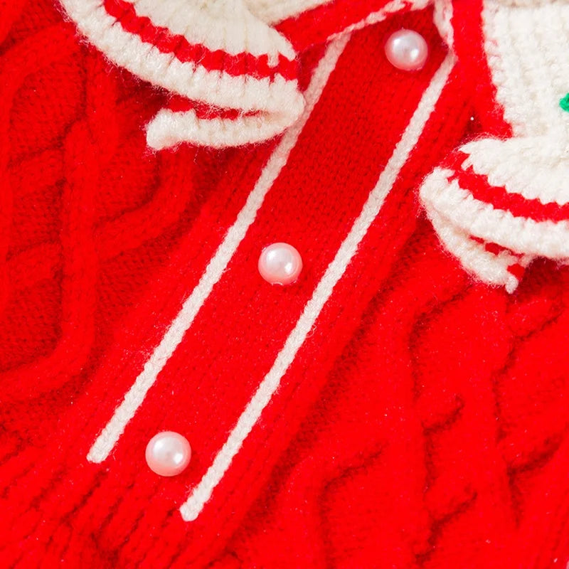 Winter Warm Pet Dog Clothes Luxury Dog Knitten Dress Cute Soft Puppy Princess Skirt Flower Print Cat Dresses Pet Sweater Clothes