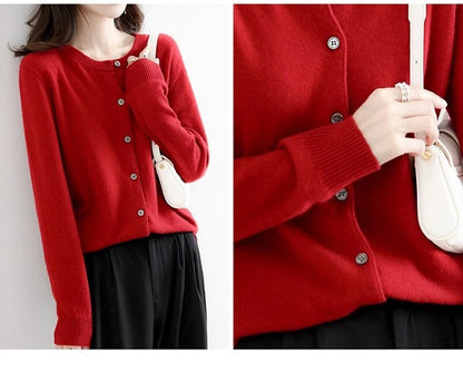 Women Autumn Winter Single-Breasted O-Collar Cardigan Vintage Long Sleeve Knitting Sweaters Casual Loose Versatile Streetwear