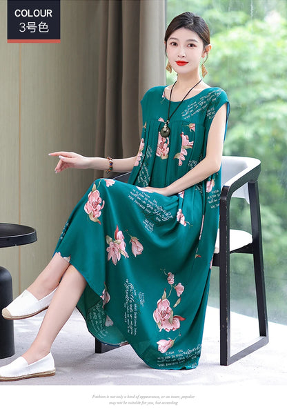 New Fashion Summer Dress For Women Sundress 2025 Casual short sleeve dress Print Female O-Neck Robe Oversize Bohemian dresses