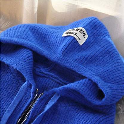 Women Cardigan Sweater Coat Hooded Fashion Solid color Sweater Female  zipper Knitted Spring Autumn Oversize Sweater Overcoat