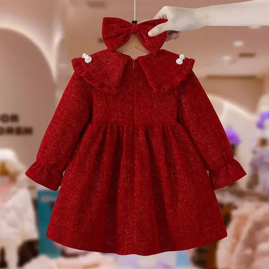 Girls Dress Autumn and Winter New Childrens Princess Baby Winter Velvet Dress Kids Clothes  baby girl dress without bow