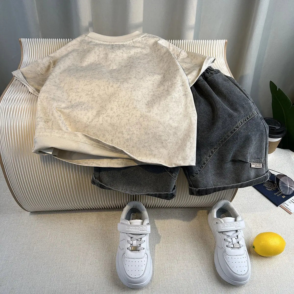 Boys Summer 2025 Boutique Design Outfits Baby Boys Short Sleeve Striped T-Shirt Jeans Shorts 2pcs Korean Clothes for Children