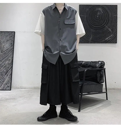 Summer Men Loose Short Sleeve Shirt Trendy High Street Stylish Top