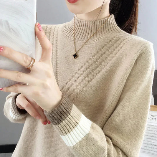 Loose Women's Half-High Collar Knitwear Sweater Inner Wear Base Shirt Autumn Winter New Style Outerwear Top Female Fashion