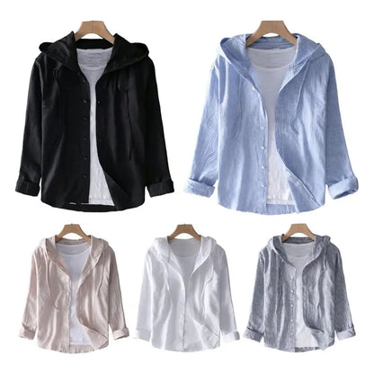 Men Summer Shirt Sun Anti UV Long Sleeve Hooded Drawstring Single breasted Soft Loose Breathable Cardigan Coat Top