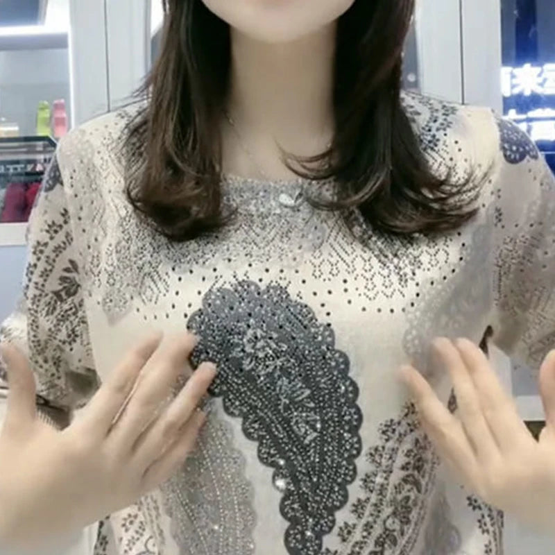 Autumn Winter O Neck Printing Diamonds Sweater Ladies Loose Casual Pullover Knitting Top Women Fashion Trend All-match Jumpers