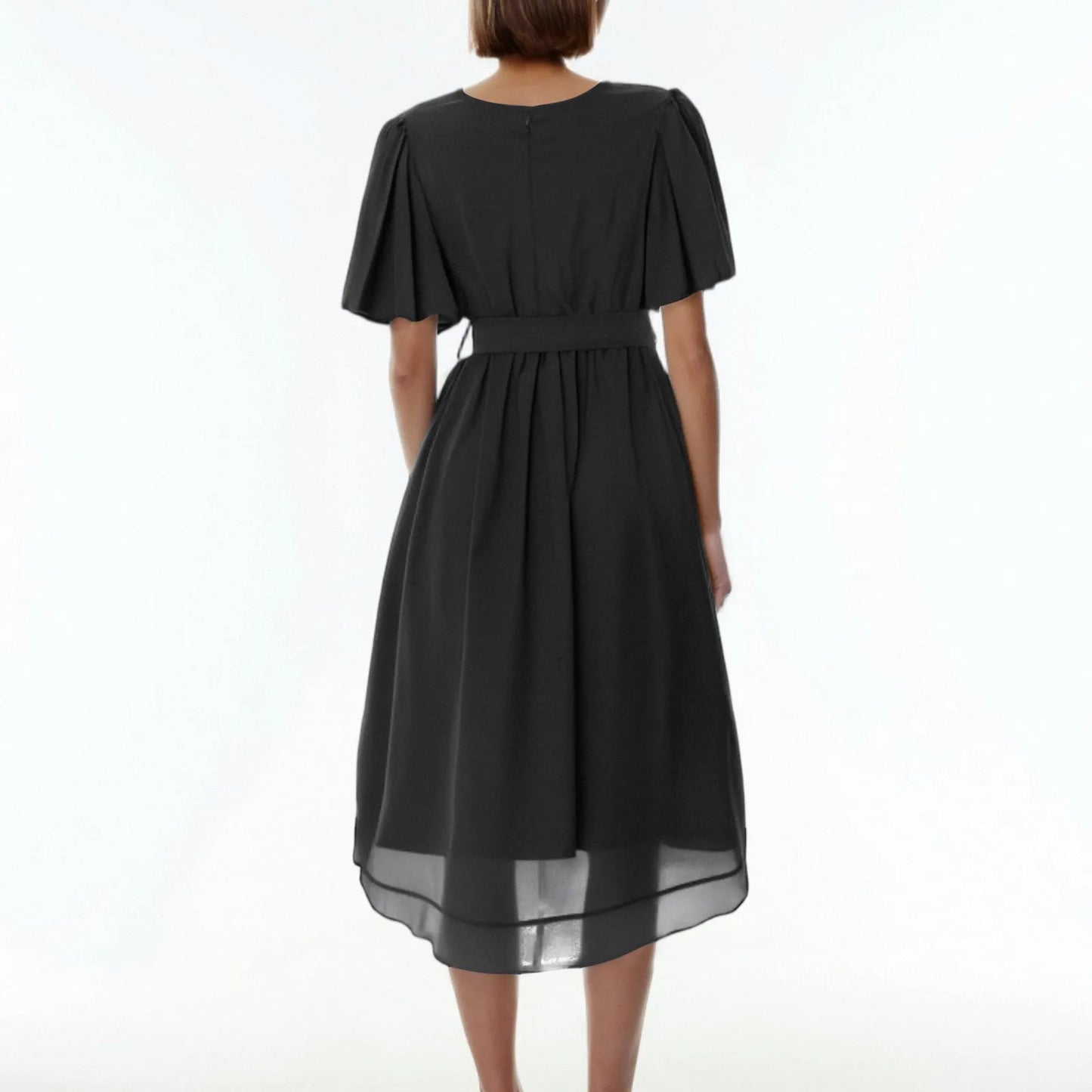 Women Summer Thin Dress Daily Casual Fashion Wrinkles V-Neck Waist Cinching A-Line Zipper Dress Lightweight Comfy Vacation Dress