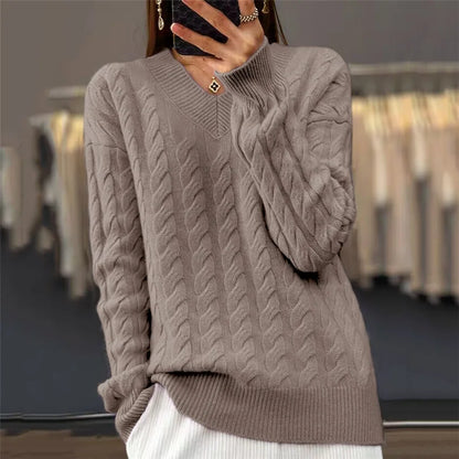 V-Neck Women's Sweater Autumn Winter New Fashion Long Sleeved Knit Pullover Warm Solid Basic Female Tops Knitwear