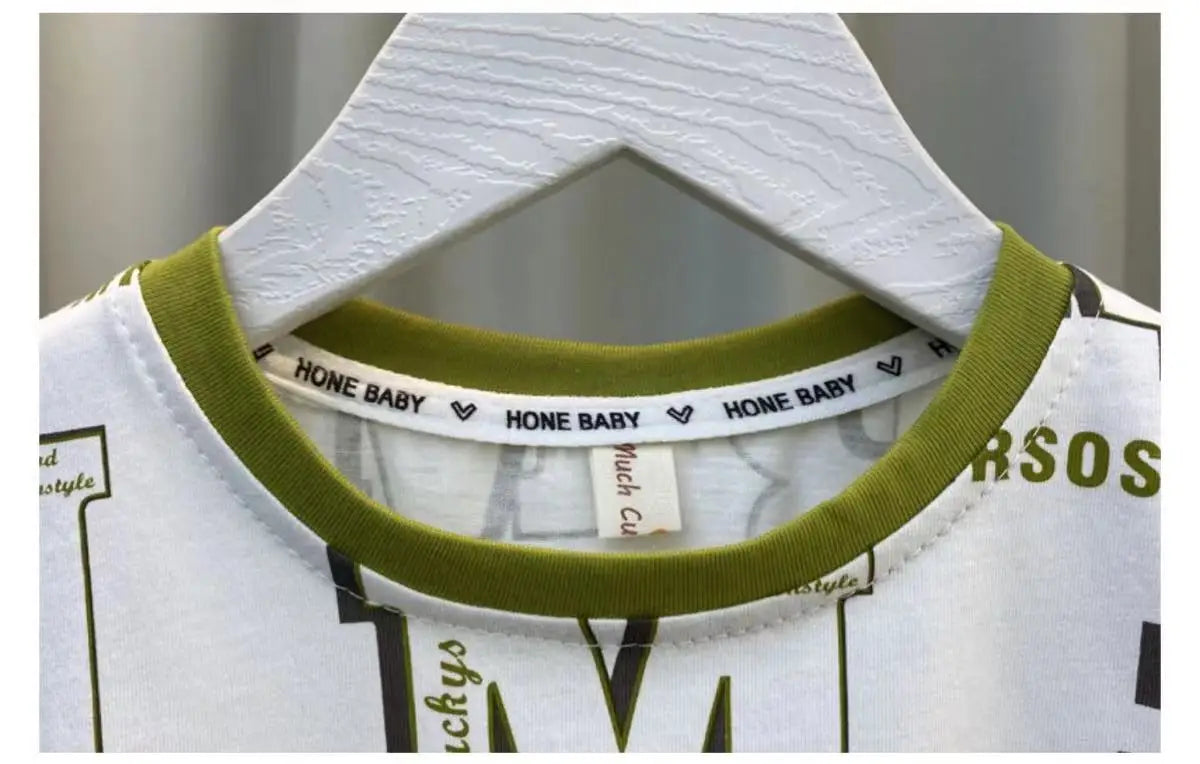 Boys Summer Short Sleeve Set 2024 New Fashionable Baby Clothes Boys Handsome Clothes Children's Letter Two Piece Set