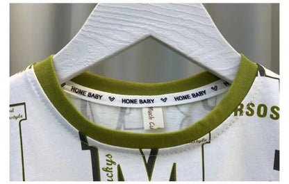 Boys Summer Short Sleeve Set 2024 New Fashionable Baby Clothes Boys Handsome Clothes Children's Letter Two Piece Set