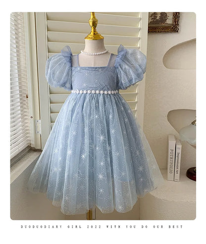 2024 New Girls Summer Dress Childrens Fashionable Sweet and Elegant Princess Dress Kids Designable Clothes