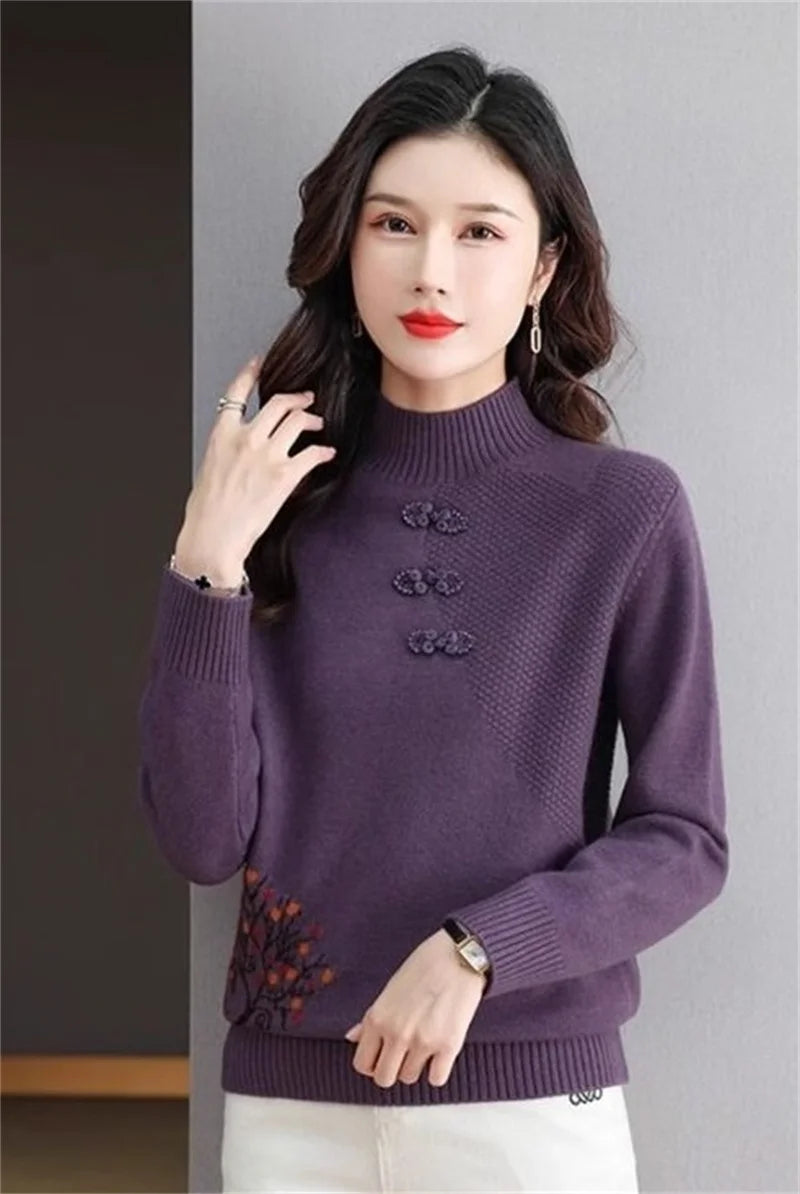 Autumn Winter Women Sweater Korean Fashion Warm Bottoming Shirts Half High Collar Basic Knitwear Solid Long Sleeve Pullovers