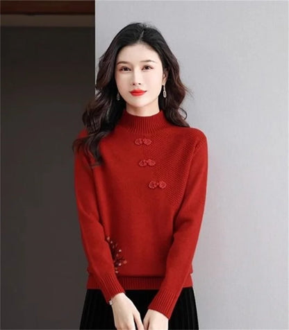 Autumn Winter Women Sweater Korean Fashion Warm Bottoming Shirts Half High Collar Basic Knitwear Solid Long Sleeve Pullovers