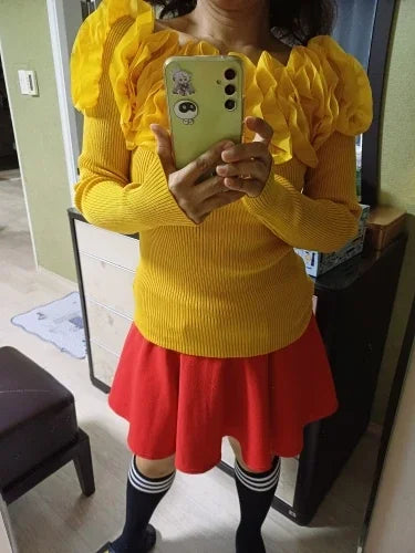 Autumn Women Knitting Full Sleeve Patchwork Sweaters Pullovers Girls Slim Floral Knitted Knitwear Tops GTA014