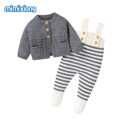 Winter Baby Clothes Set Autumn Casual Long Sleeve Knitted Infant Boys Girls Sweaters Cardigans+Rompers Outfits 2pcs Toddler Wear