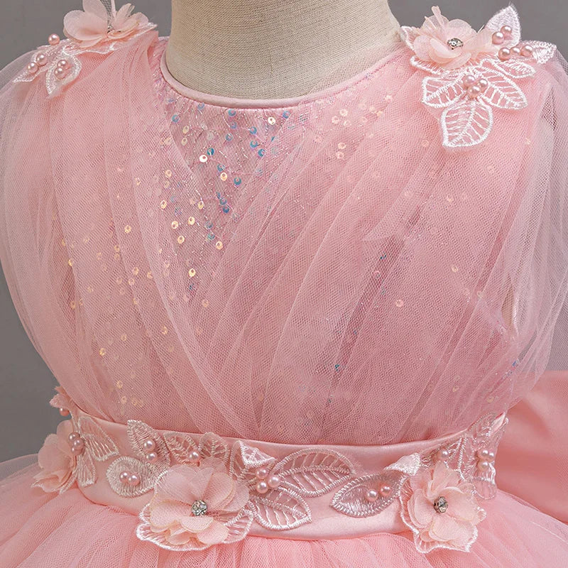 New girl party dress elegant flower girl trailing dress sequined chiffon Easter girls' clothing 3-10 years old holiday dress