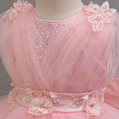 New girl party dress elegant flower girl trailing dress sequined chiffon Easter girls' clothing 3-10 years old holiday dress