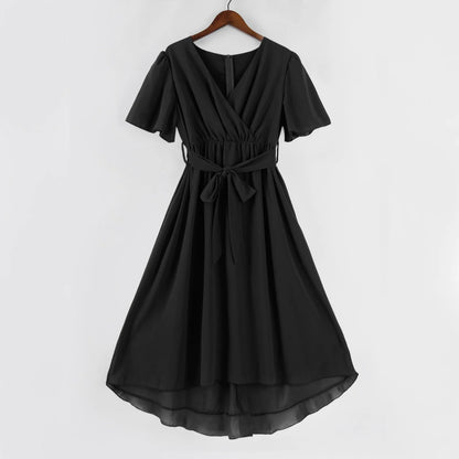 Women Summer Thin Dress Daily Casual Fashion Wrinkles V-Neck Waist Cinching A-Line Zipper Dress Lightweight Comfy Vacation Dress