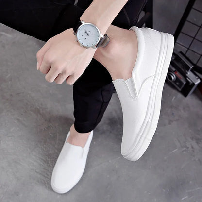 New Shoes for Men Leather Casual Shoes Spring Fashion Concise Flat Shoes 2 Colors Slip-on Loafers