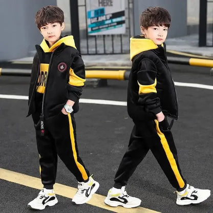 2023 winter Boys tracksuit Autumn Toddler Teenager Clothes vest velvet jacket + Sweatishrt hooded + Pant Children Kids 4 12 year