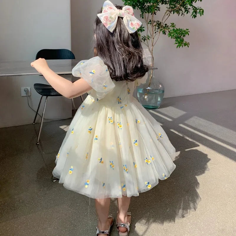 Children Girls Summer Dress for Kids Floral Princess Birthday Party Gown Mesh Tutu Wedding Children Dresses
