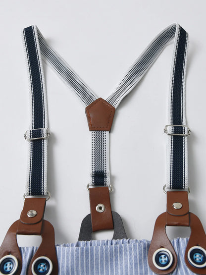 Baby Boys Summer Short Sleeve Lapel Bow Tie Romper with Suspender Shorts Beret Christening Birthday Wedding Party Gentlemen Suit