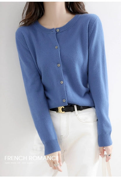 Women Autumn Winter Single-Breasted O-Collar Cardigan Vintage Long Sleeve Knitting Sweaters Casual Loose Versatile Streetwear