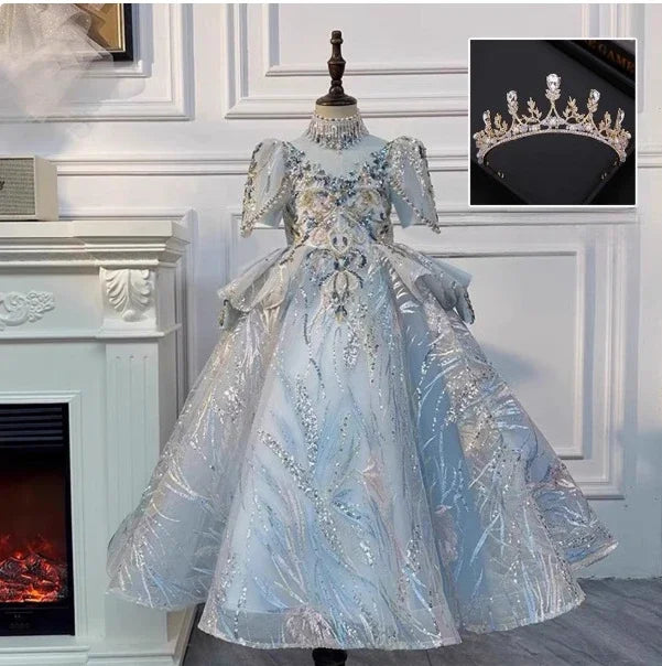 Girls Summer Party Dress Puffy PrincessFlower Pageant Host Formal Gown Girl Outfit Piano Recital Performance Birthday Wedding