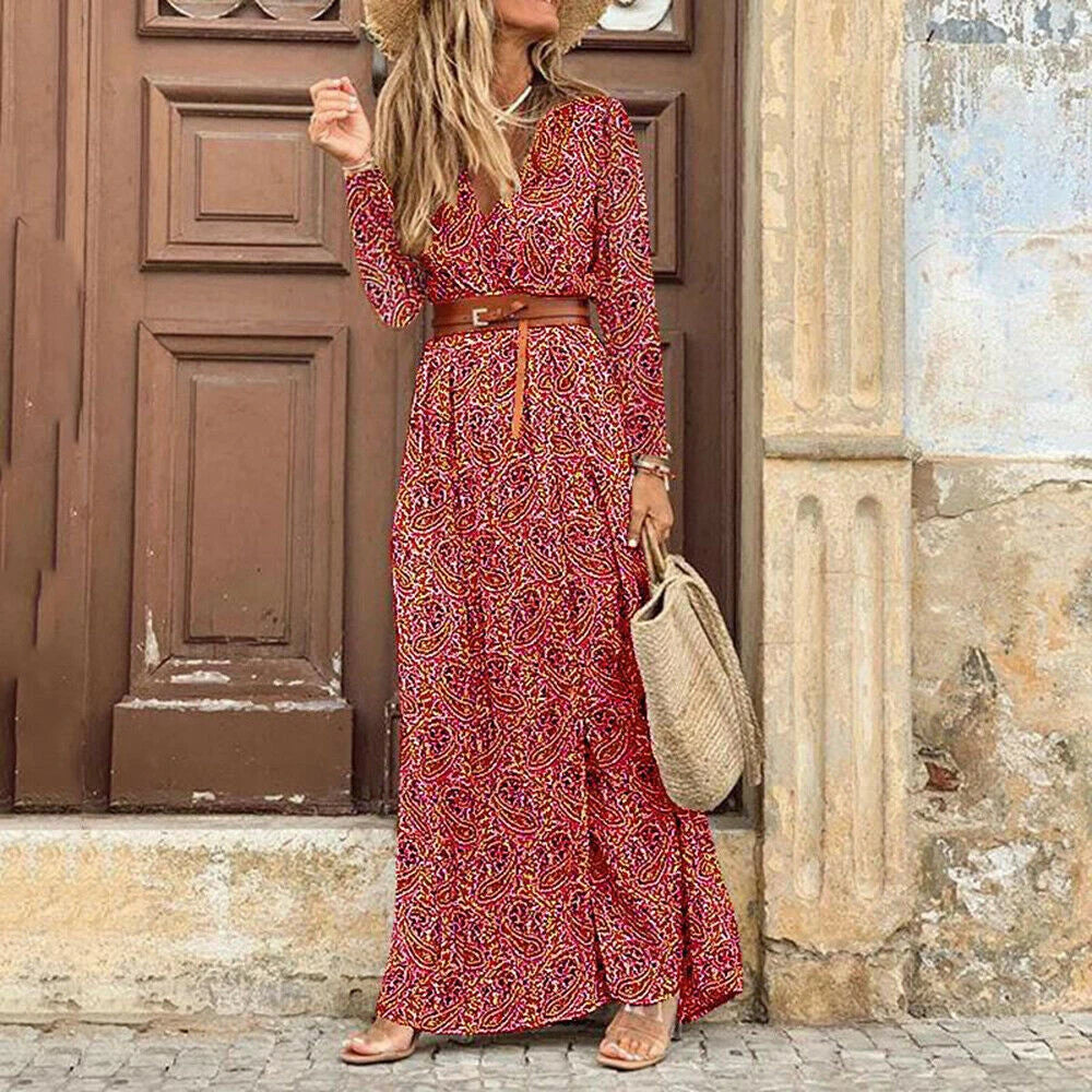 Long Dress for Women 2025 Summer Beach Bohemian Dresses Vestido Casual Robe Female Clothing Y2K Floral Skirt Elegant Maxi Dress