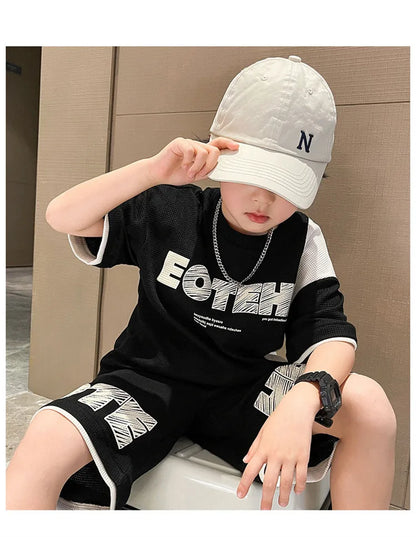 4 5 6 8 10 12 14 Years Summer Boys Clothing Sets New Fashion Letter Top + Shorts 2Pcs Kids Tracksuit Birthday Gifts Kids Clothes