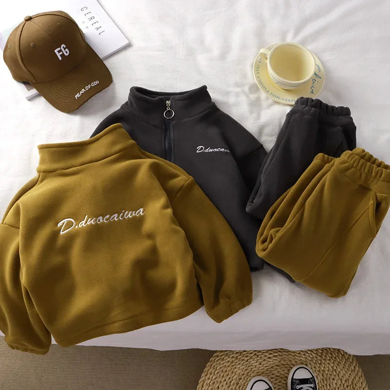 Baby Girls Boys Clothes Set Kids Coat+Pant 2pcs Outfit Toddler Fleece Costume 2024 Autumn Winter Children's Clothing Casual