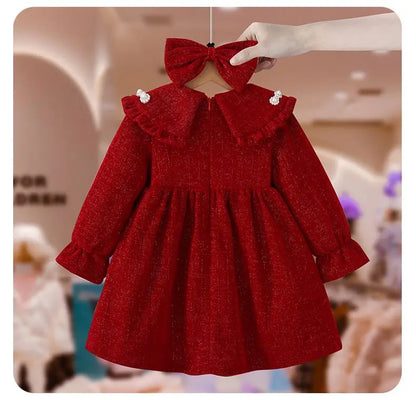 Girls Dress Autumn and Winter New Childrens Princess Baby Winter Velvet Dress Kids Clothes  baby girl dress without bow